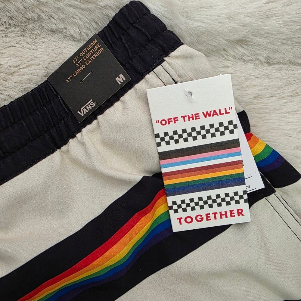 Vans Pride Collection Rainbow Striped Volley Swim Shorts Black Cream Medium NWT - Picture 11 of 11